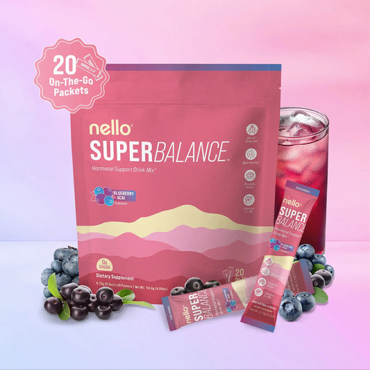 Nello Superbalance Hormonal Support Drink Mix, 20 Travel Packets, SRI-81 Shatavari, Myo-Inositol, Rhodiola Rosea, Vitamin C, Magnesium, Theobromine, Vitamin B6/C