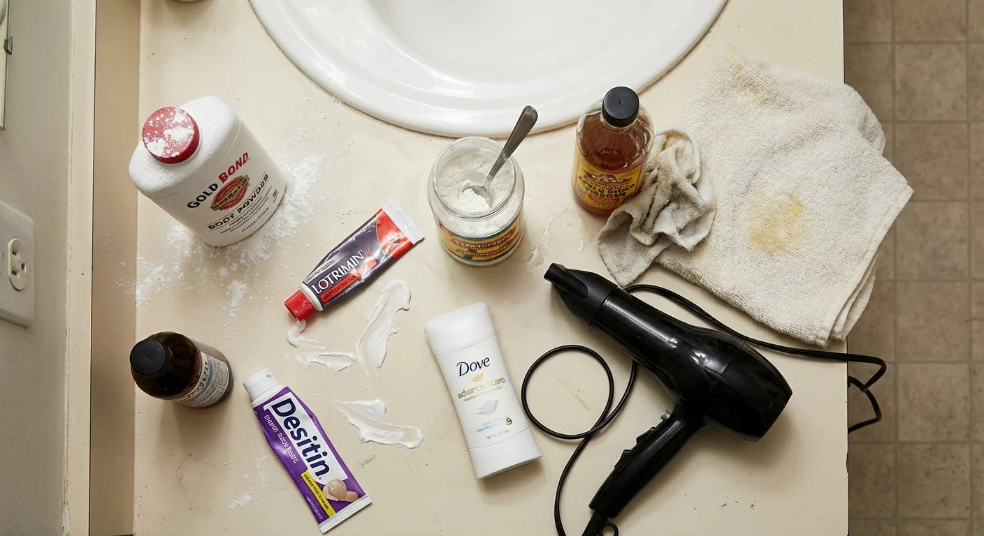 Bathroom counter with skin care products