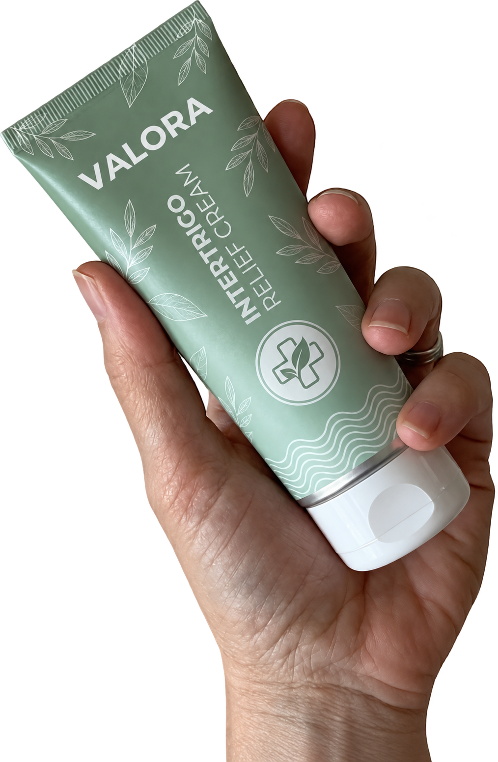 Hand holding Valora cream