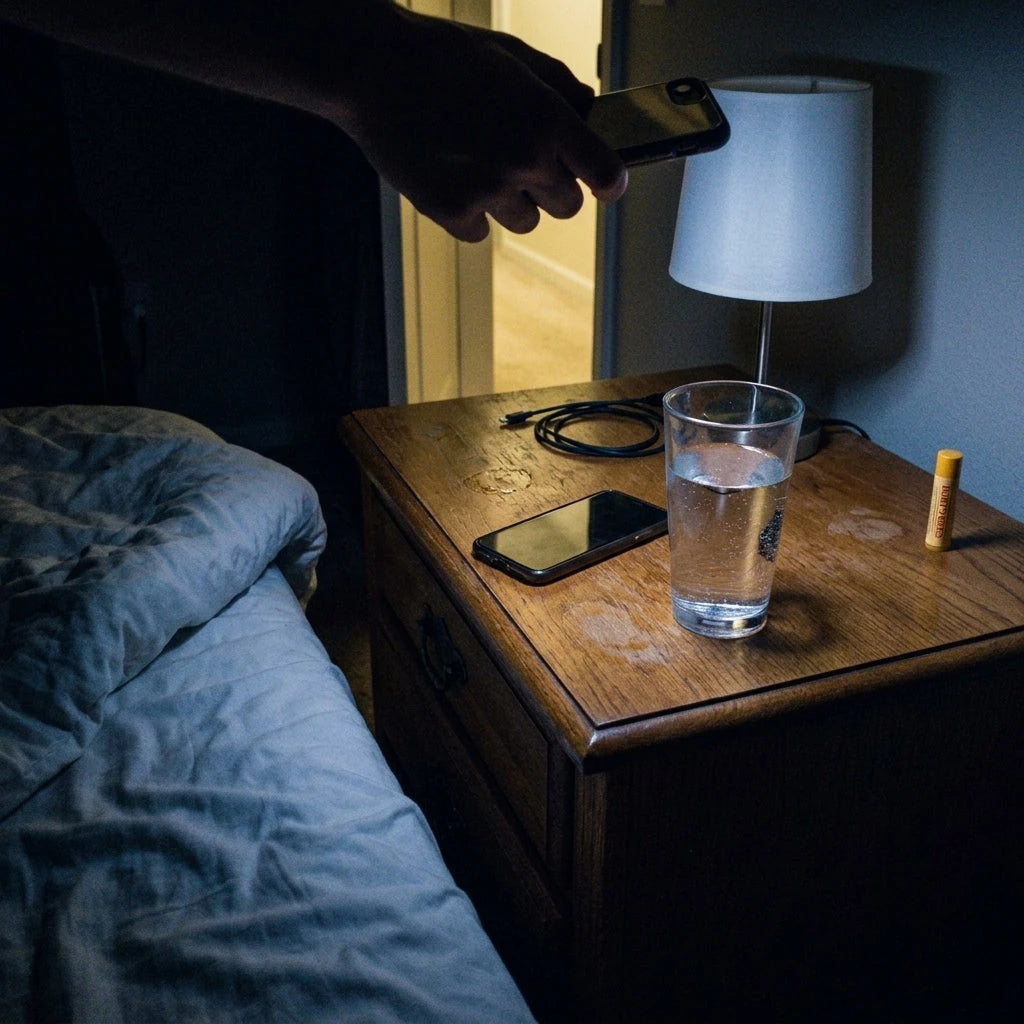 Quiet bedside table at night