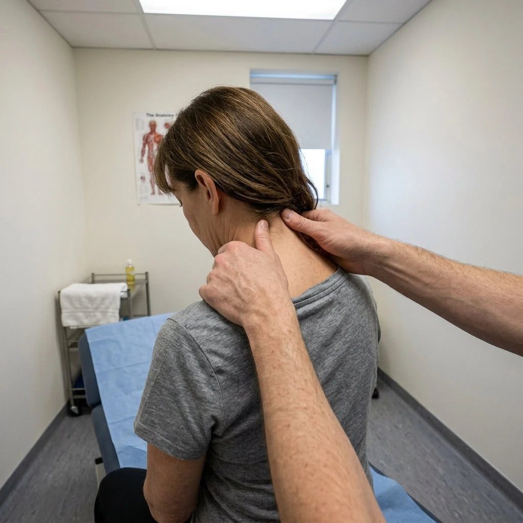 Physiotherapist examining the suboccipital area of the neck