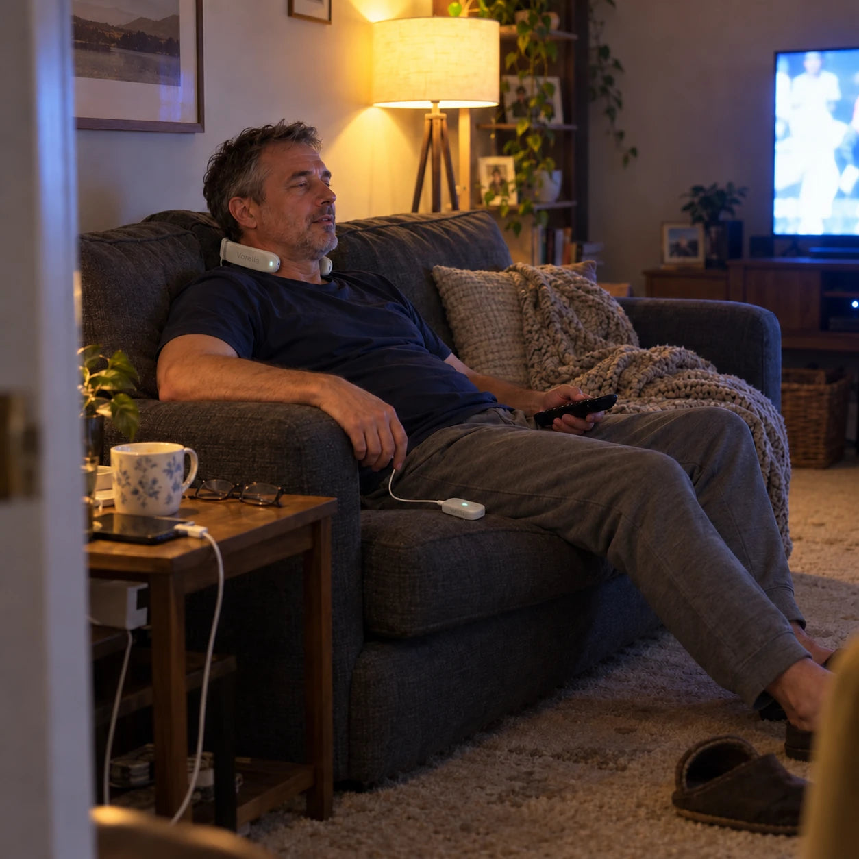 Patient relaxing with Vorella cervical massager